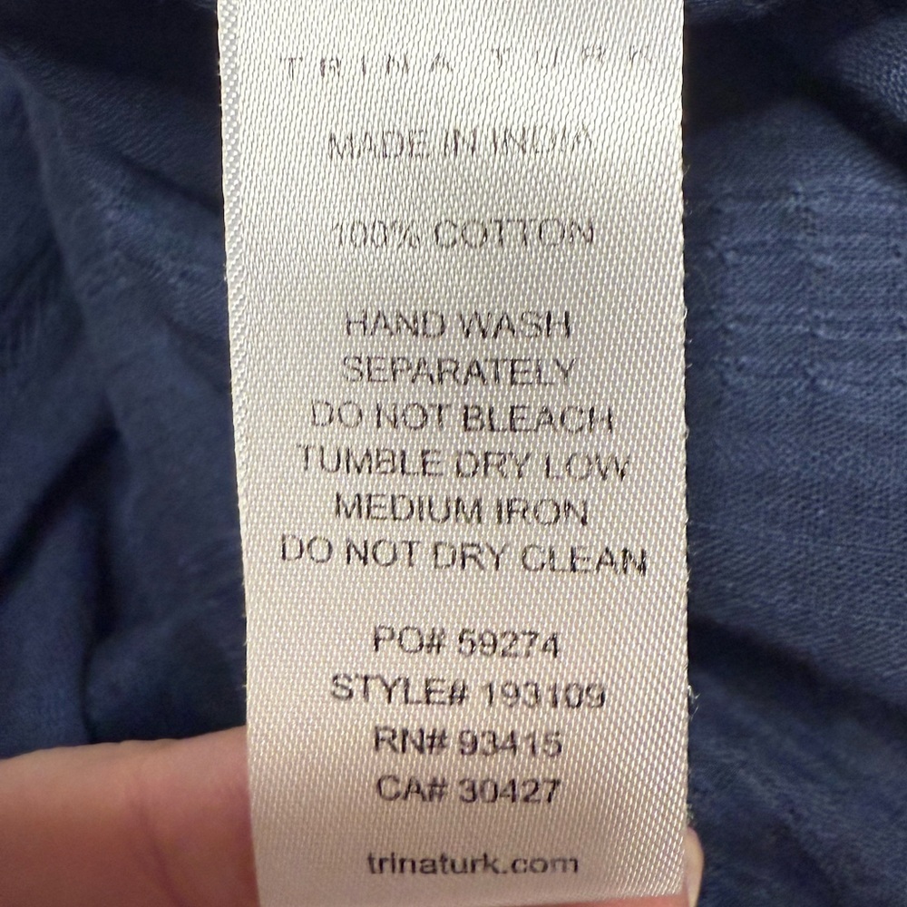 Trina Turk Navy Blue Woven Embroidered V-Neck Long Sleeves Cotton Tunic Sz L - Picture 9 of 11